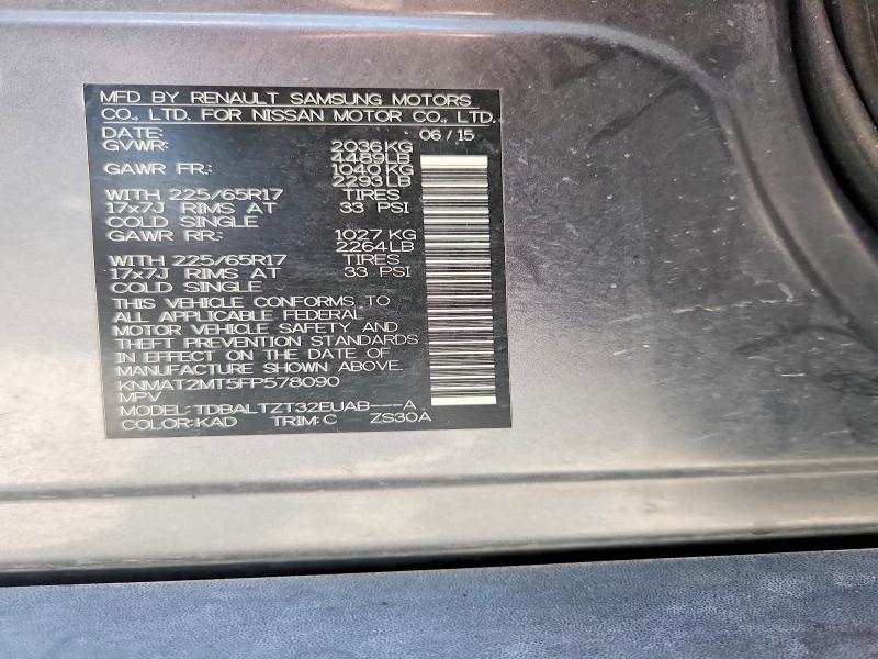 60693166 :رقم المزاد ، KNMAT2MT5FP578090 vin ، 2015 Nissan Rogue مزاد بيع