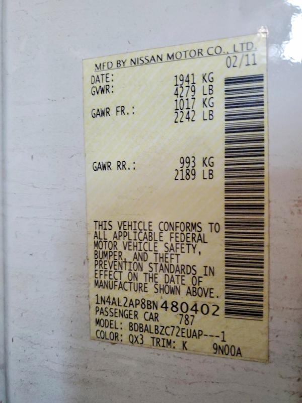 Продажа на аукционе авто 2011 Nissan Altima, vin: 1N4AL2AP8BN480402, номер лота: 60077626
