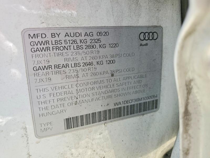 Aukcja sprzedaży 2021 Audi Q3, vin: WA1DECF36M1030054, numer aukcji: 60442206