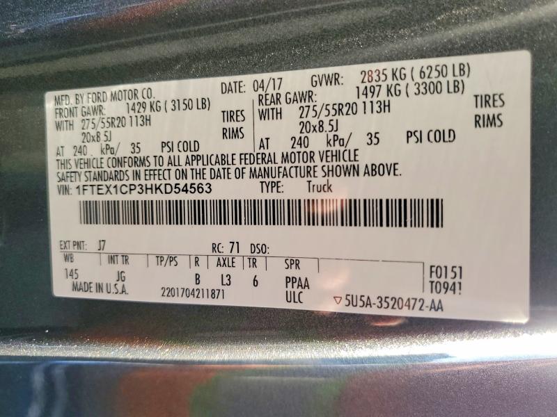 Aukcja sprzedaży 2017 Ford F150, vin: 1FTEX1CP3HKD54563, numer aukcji: 60690776