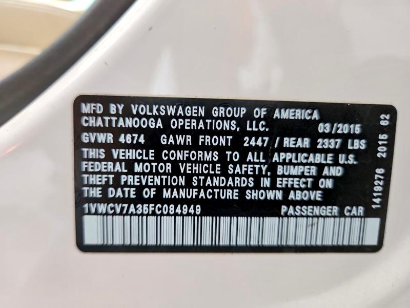 Продаж на аукціоні авто 2015 Volkswagen Passat, vin: 1VWCV7A35FC084949, номер лоту: 61403796