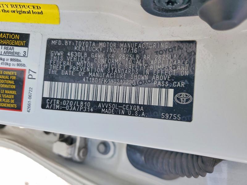 Продажа на аукционе авто 2017 Toyota Camry Hybrid, vin: 4T1BD1FK1HU213230, номер лота: 61628866