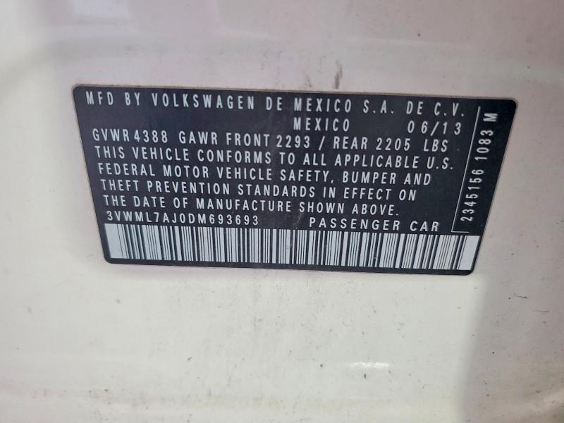 63123366 :رقم المزاد ، 3VWML7AJ0DM693693 vin ، 2013 Volkswagen Jetta مزاد بيع