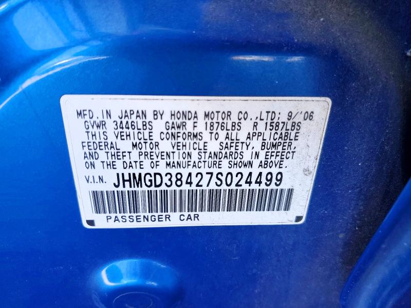 2007 Honda Fit მანქანა იყიდება აუქციონზე, vin: JHMGD38427S024499, აუქციონის ნომერი: 62597236