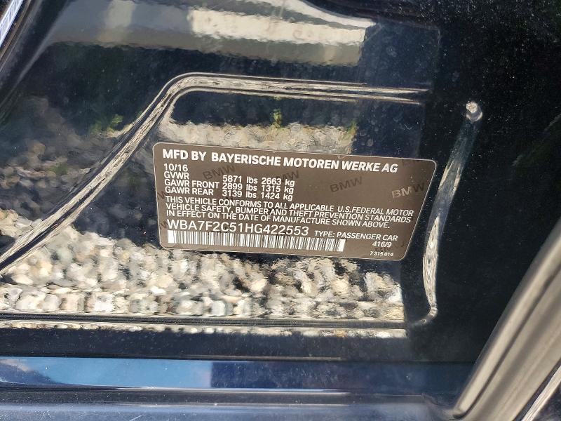 Продажа на аукционе авто 2017 Bmw 750, vin: WBA7F2C51HG422553, номер лота: 62664996