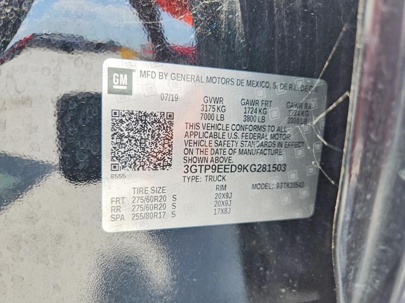 Aukcja sprzedaży 2019 Gmc Sierra, vin: 3GTP9EED9KG281503, numer aukcji: 61307656
