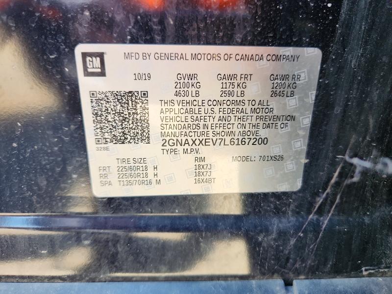 Auction sale of the 2020 Chevrolet Equinox, vin: 2GNAXXEV7L6167200, lot number: 60023426