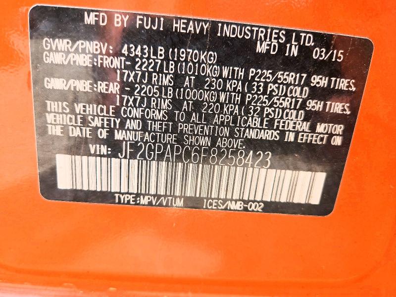 Aukcja sprzedaży 2015 Subaru Xv Crosstrek, vin: JF2GPAPC6F8258423, numer aukcji: 73342385