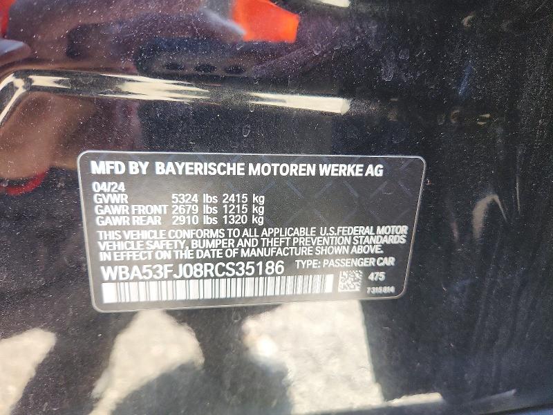 2024 Bmw 530 მანქანა იყიდება აუქციონზე, vin: WBA53FJ08RCS35186, აუქციონის ნომერი: 60681746