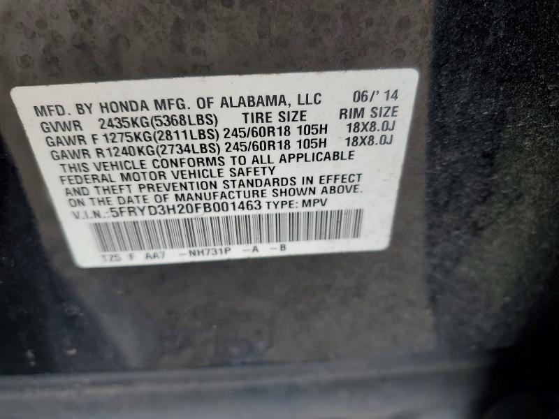 62848206 :رقم المزاد ، 5FRYD3H20FB001463 vin ، 2015 Acura Mdx مزاد بيع