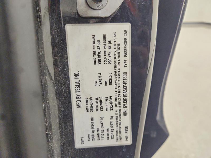 59607896 :رقم المزاد ، 5YJ3E1EA5KF401800 vin ، 2019 Tesla Model 3 مزاد بيع