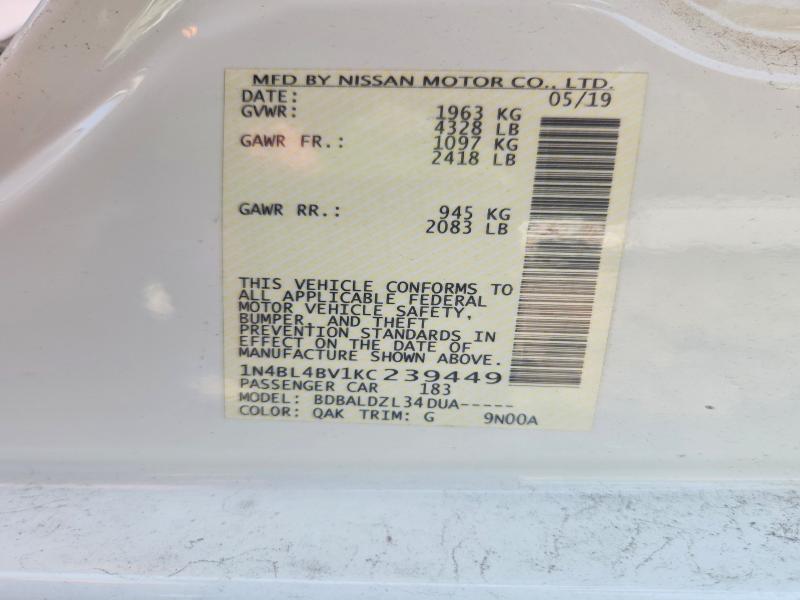 2019 Nissan Altima მანქანა იყიდება აუქციონზე, vin: 1N4BL4BV1KC239449, აუქციონის ნომერი: 60078446