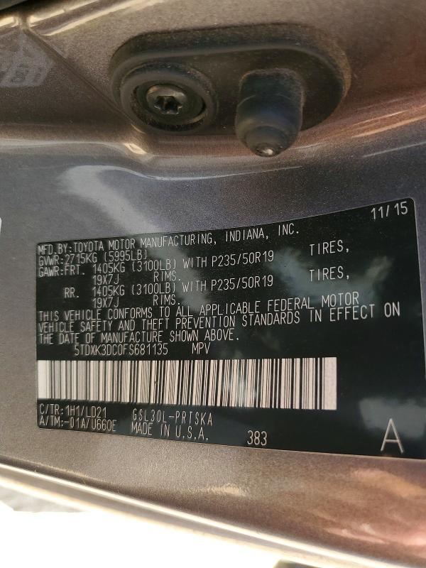 Продажа на аукционе авто 2015 Toyota Sienna, vin: 5TDXK3DC0FS681135, номер лота: 60886766