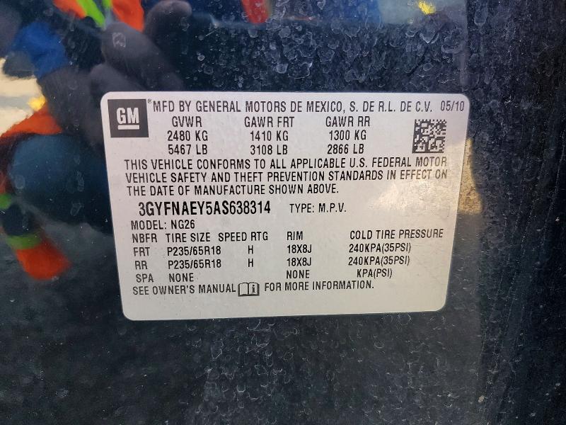 60824646 :رقم المزاد ، 3GYFNAEY5AS638314 vin ، 2010 Cadillac Srx مزاد بيع