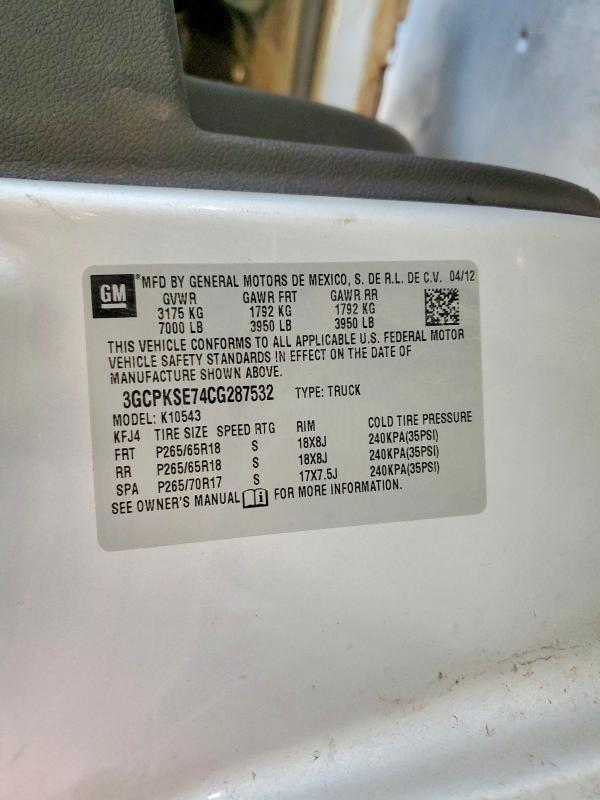 Aukcja sprzedaży 2012 Chevrolet Silverado, vin: 3GCPKSE74CG287532, numer aukcji: 61220346
