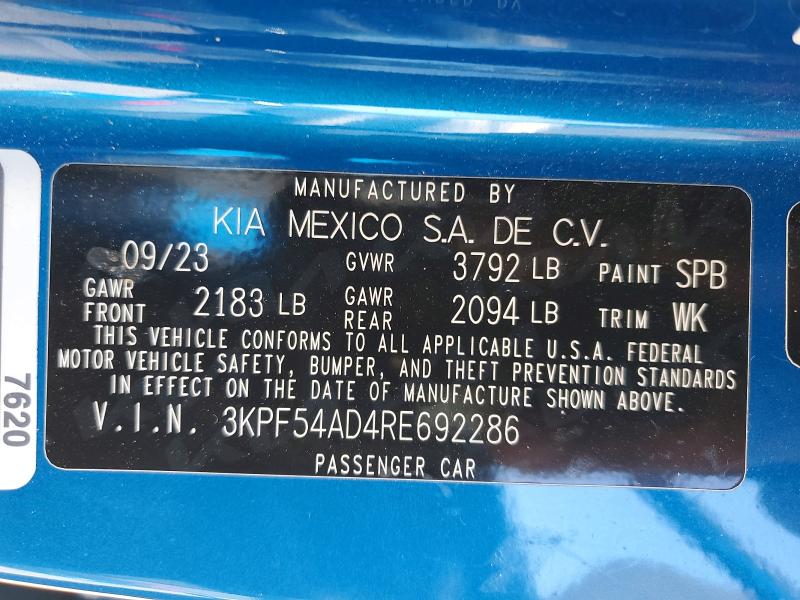 Aukcja sprzedaży 2024 Kia Forte, vin: 3KPF54AD4RE692286, numer aukcji: 62689056