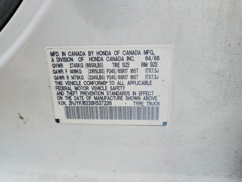 62754086 :رقم المزاد ، 2HJYK16238H537220 vin ، 2008 Honda Ridgeline مزاد بيع