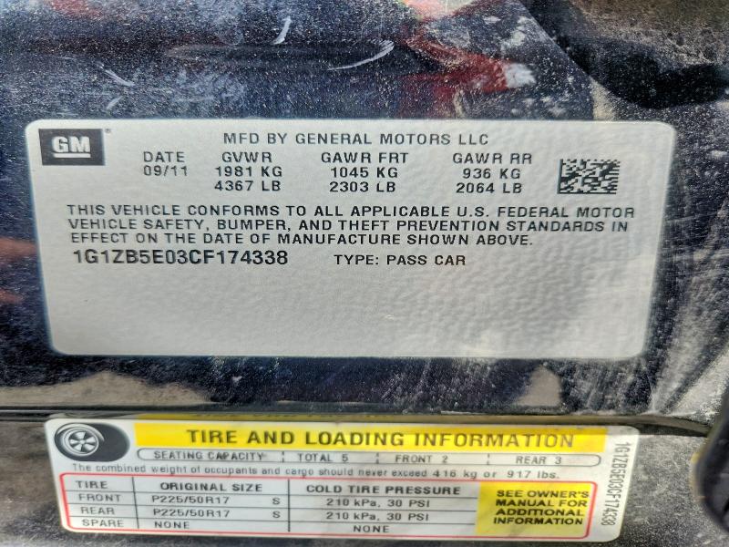 61069996 :رقم المزاد ، 1G1ZB5E03CF174338 vin ، 2012 Chevrolet Malibu مزاد بيع