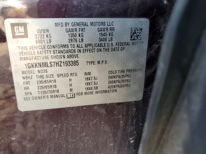 2017 Gmc Acadia მანქანა იყიდება აუქციონზე, vin: 1GKKNMLS7HZ193385, აუქციონის ნომერი: 60208966