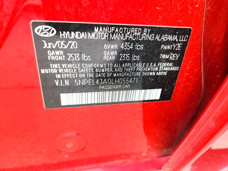 2020 Hyundai Sonata მანქანა იყიდება აუქციონზე, vin: 5NPEL4JA0LH055471, აუქციონის ნომერი: 61405556