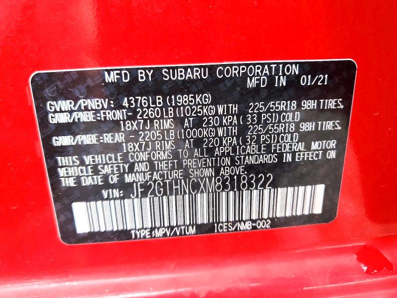 2021 Subaru Crosstrek მანქანა იყიდება აუქციონზე, vin: JF2GTHNCXM8318322, აუქციონის ნომერი: 60307406