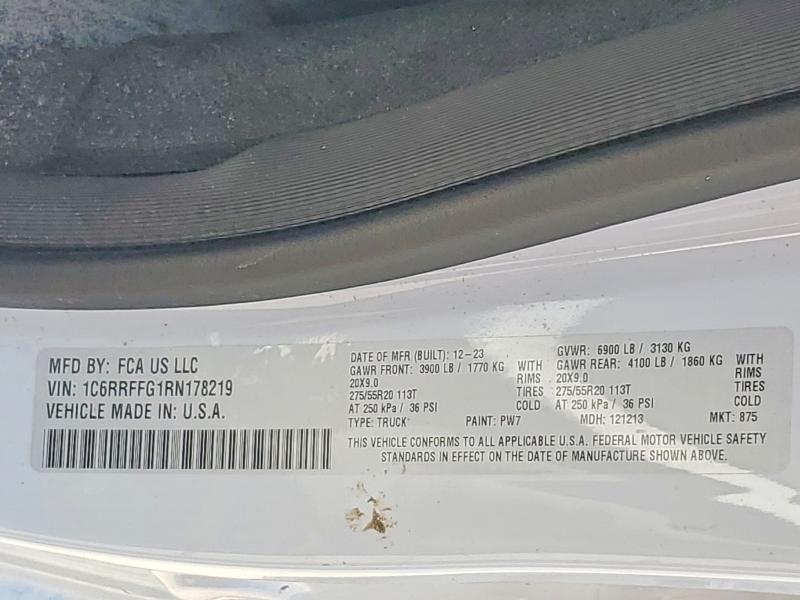 Продаж на аукціоні авто 2024 Ram 1500, vin: 1C6RRFFG1RN178219, номер лоту: 63165756