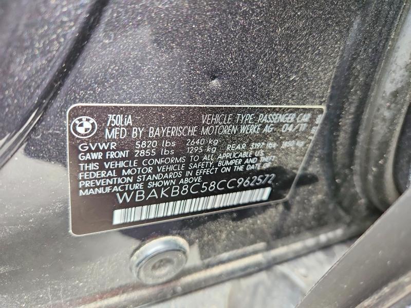 59675016 :رقم المزاد ، WBAKB8C58CC962572 vin ، 2012 Bmw 750 مزاد بيع