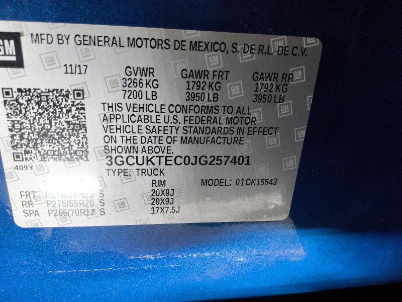 Aukcja sprzedaży 2018 Chevrolet Silverado, vin: 3GCUKTEC0JG257401, numer aukcji: 60924996