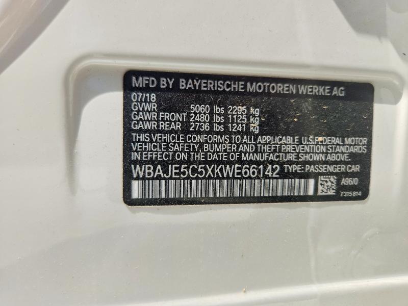 2019 Bmw 540 მანქანა იყიდება აუქციონზე, vin: WBAJE5C5XKWE66142, აუქციონის ნომერი: 58961646