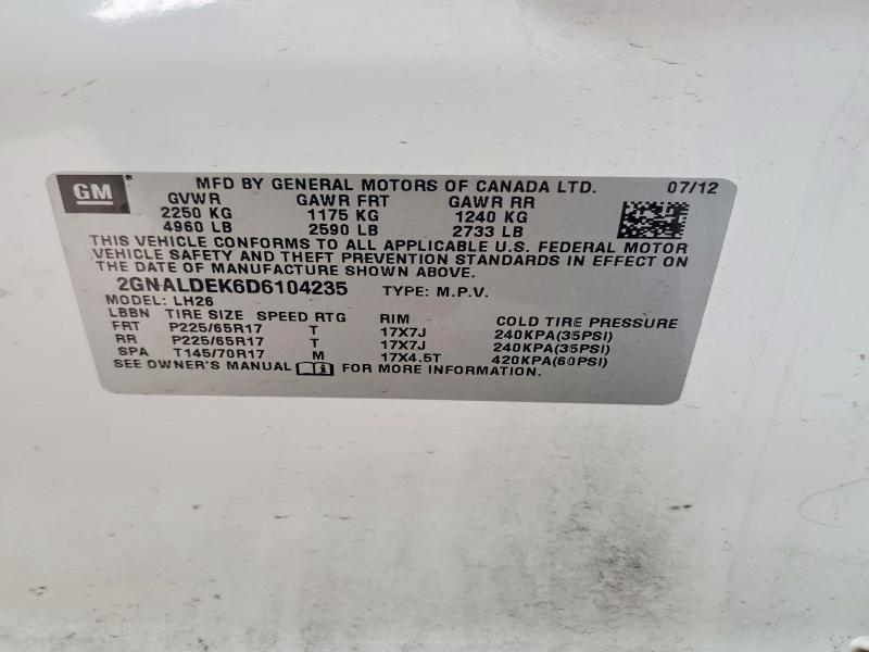 2013 Chevrolet Equinox მანქანა იყიდება აუქციონზე, vin: 2GNALDEK6D6104235, აუქციონის ნომერი: 60329596