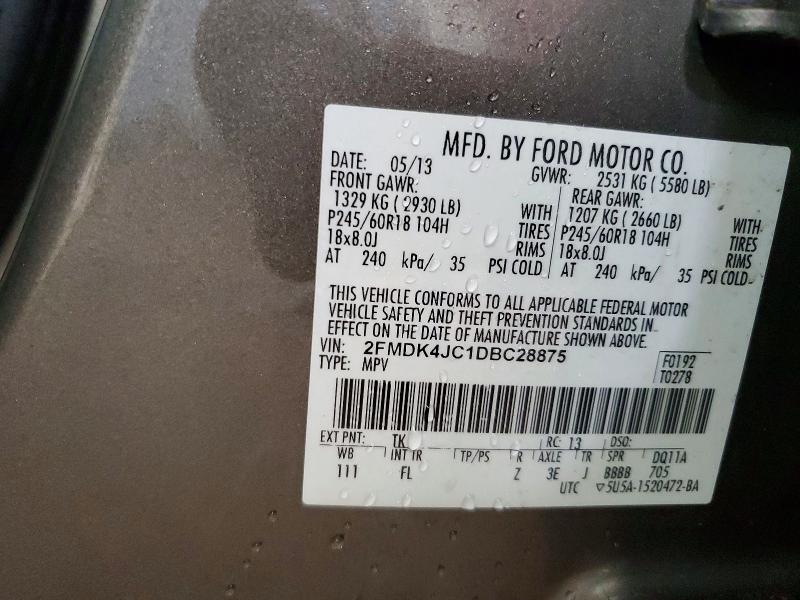 2013 Ford Edge მანქანა იყიდება აუქციონზე, vin: 2FMDK4JC1DBC28875, აუქციონის ნომერი: 62482136