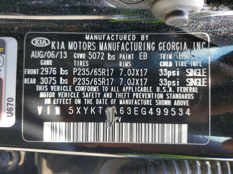 59884286 :رقم المزاد ، 5XYKT4A63EG499534 vin ، 2014 Kia Sorento مزاد بيع