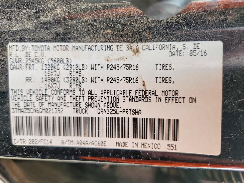 Продажа на аукционе авто 2016 Toyota Tacoma, vin: 3TMAZ5CN6GM021392, номер лота: 61721766