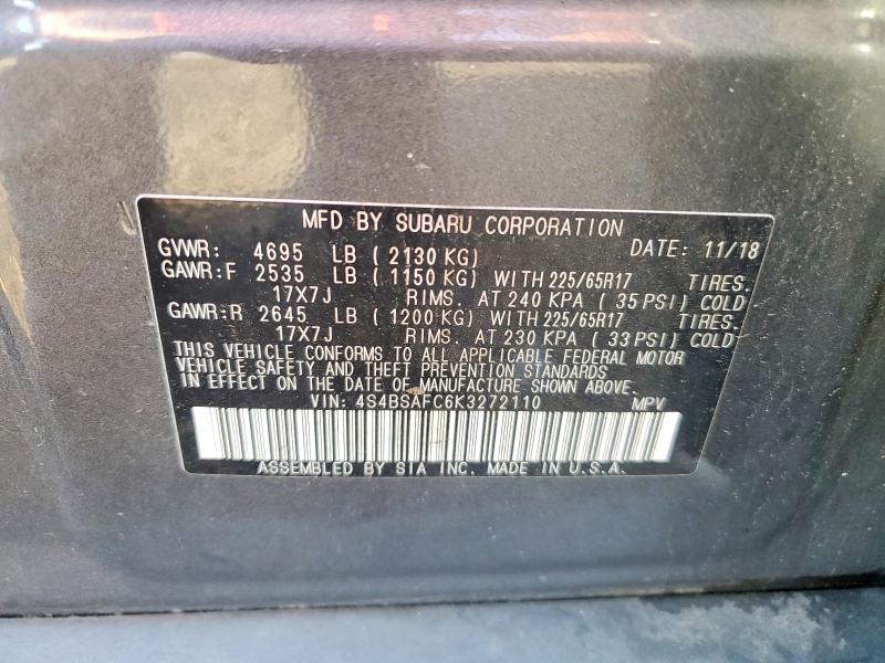 Aukcja sprzedaży 2019 Subaru Outback, vin: 4S4BSAFC6K3272110, numer aukcji: 60671056