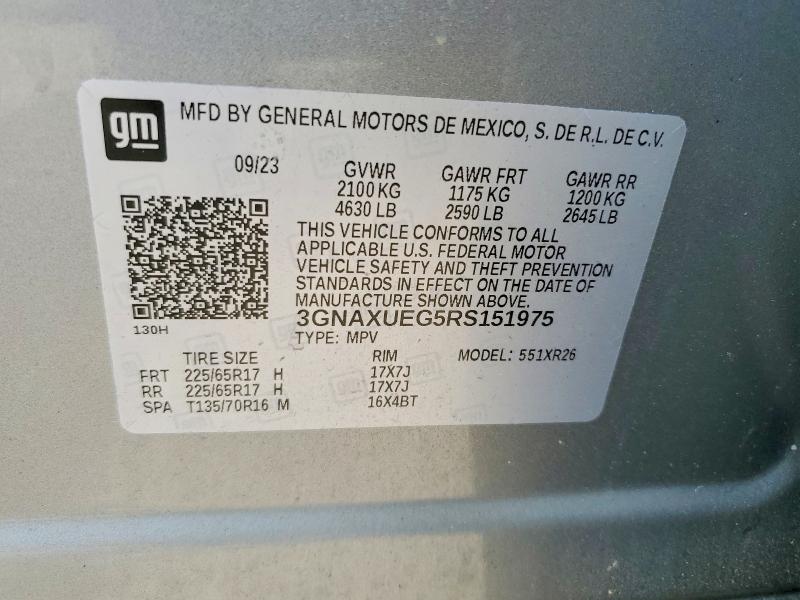 Aukcja sprzedaży 2024 Chevrolet Equinox, vin: 3GNAXUEG5RS151975, numer aukcji: 63291166