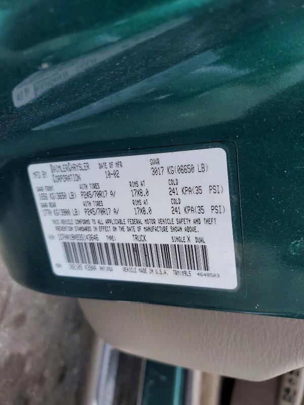 Продаж на аукціоні авто 2003 Dodge Ram 1500, vin: 1D7HA18N93S143646, номер лоту: 60934516