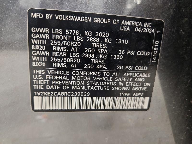 Продажа на аукционе авто 2024 Volkswagen Atlas Cross Sport, vin: 1V2KE2CA8RC239929, номер лота: 61750996