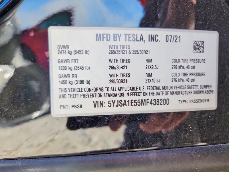 Продажа на аукционе авто 2021 Tesla Model S, vin: 5YJSA1E55MF438200, номер лота: 60696656