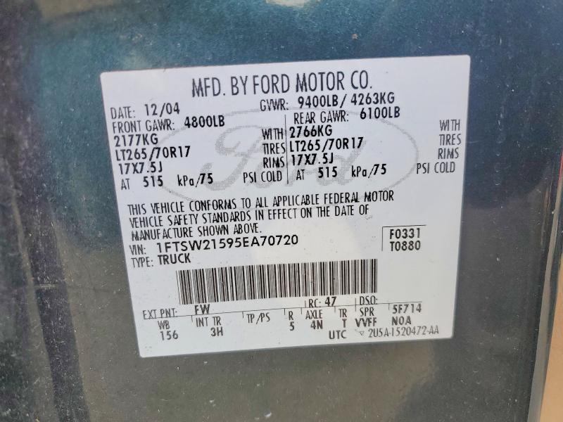 Aukcja sprzedaży 2005 Ford F250, vin: 1FTSW21595EA70720, numer aukcji: 63235806