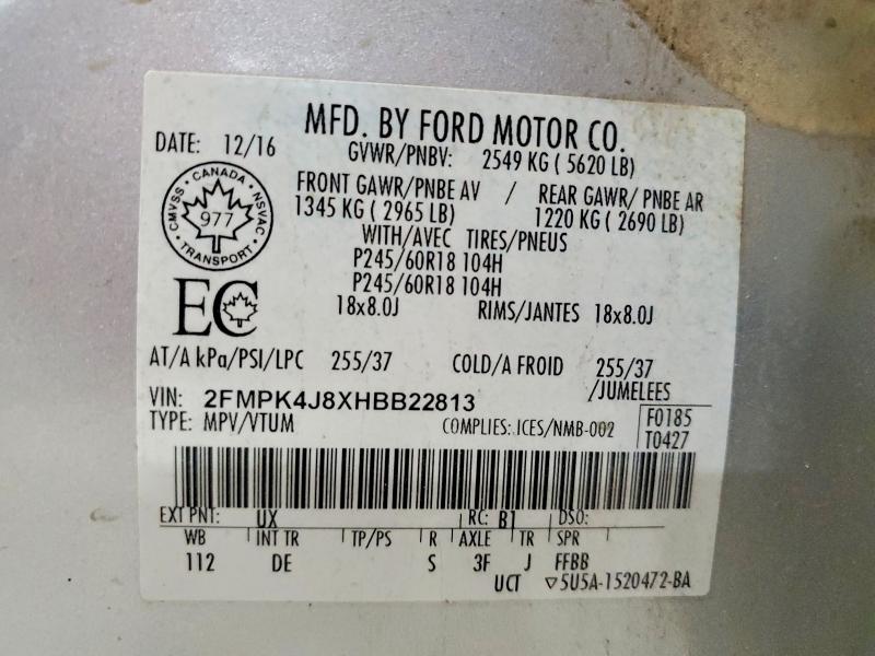 Auction sale of the 2017 Ford Edge, vin: 2FMPK4J8XHBB22813, lot number: 63181796