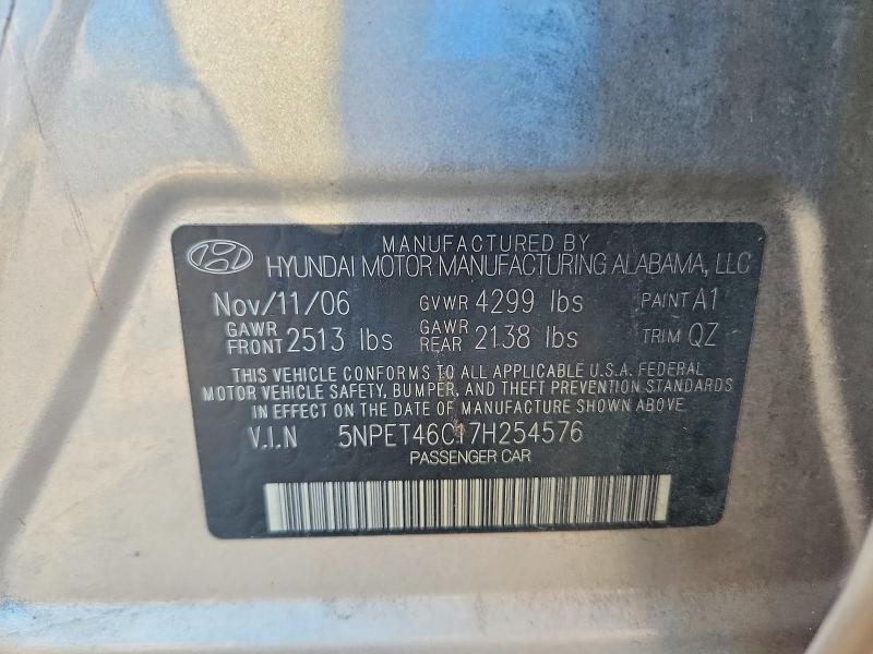 2007 Hyundai Sonata მანქანა იყიდება აუქციონზე, vin: 5NPET46C17H254576, აუქციონის ნომერი: 59555896