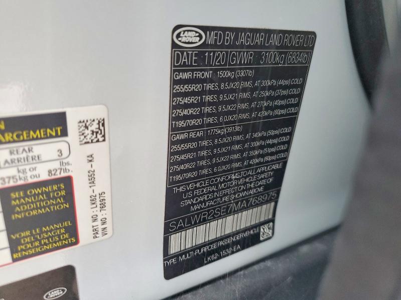 85981205 :رقم المزاد ، SALWR2SE7MA768975 vin ، 2021 Land Rover Range Rover Sport مزاد بيع