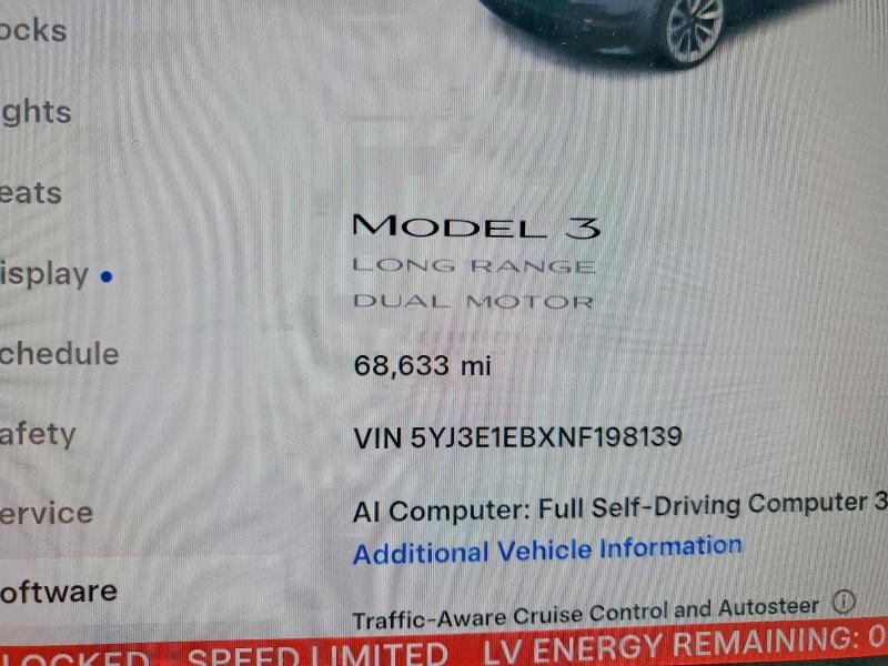 57727316 :رقم المزاد ، 5YJ3E1EBXNF198139 vin ، 2022 Tesla Model 3 مزاد بيع