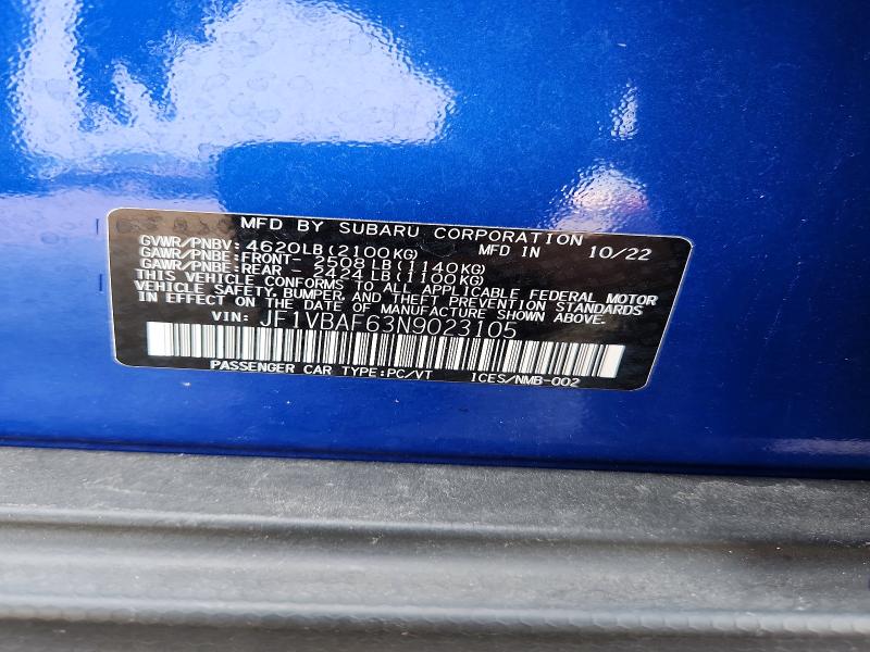 Aukcja sprzedaży 2022 Subaru Wrx, vin: JF1VBAF63N9023105, numer aukcji: 61471136