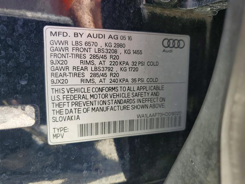 Продаж на аукціоні авто 2017 Audi Q7, vin: WA1LAAF73HD018320, номер лоту: 60718476