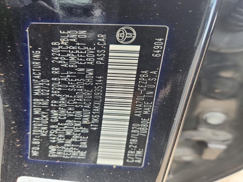 Продаж на аукціоні авто 2020 Toyota Camry, vin: 4T1K61AKXLU935144, номер лоту: 59775906