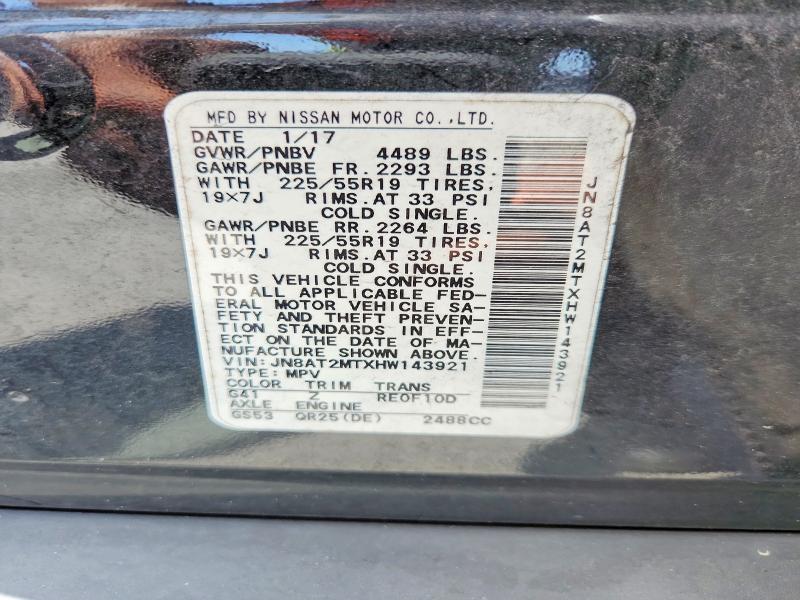 2017 Nissan Rogue მანქანა იყიდება აუქციონზე, vin: JN8AT2MTXHW143921, აუქციონის ნომერი: 60891436