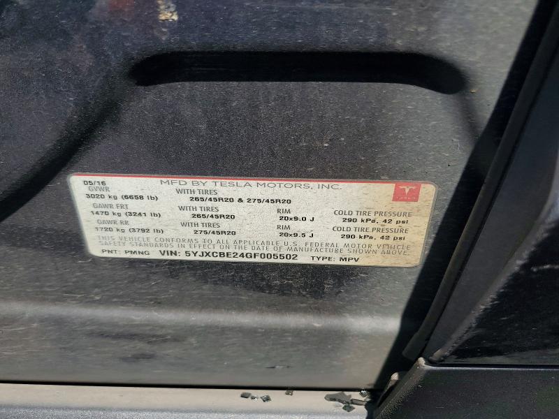 Aukcja sprzedaży 2016 Tesla Model X, vin: 5YJXCBE24GF005502, numer aukcji: 60705746
