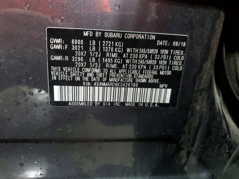 Aukcja sprzedaży 2019 Subaru Ascent, vin: 4S4WMARD9K3426180, numer aukcji: 61513156