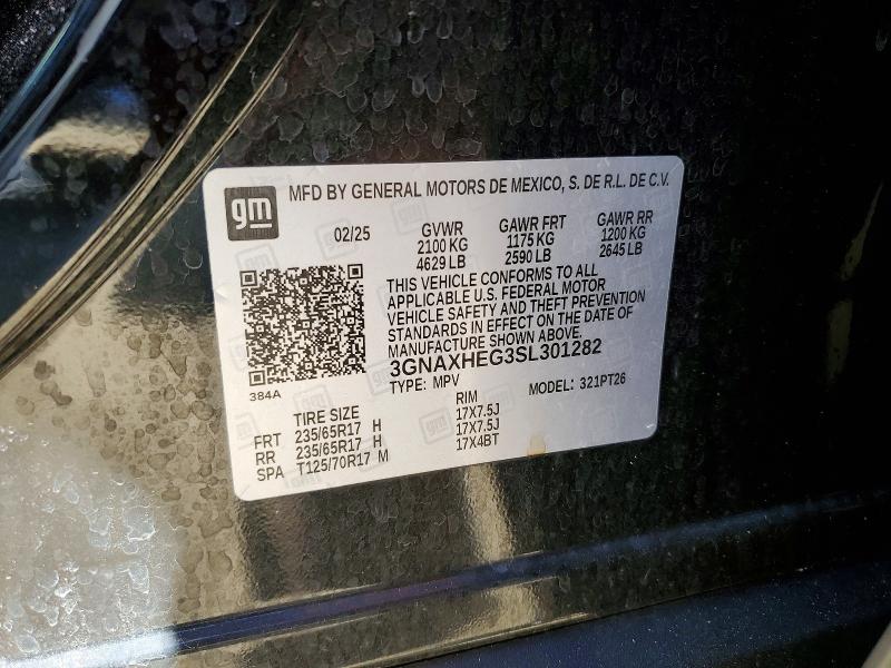 Aukcja sprzedaży 2025 Chevrolet Equinox, vin: 3GNAXHEG3SL301282, numer aukcji: 61934426